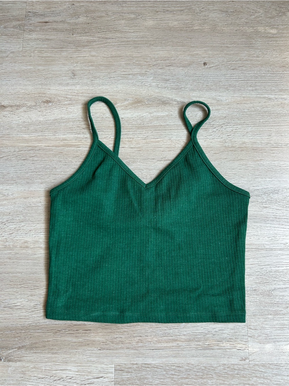 Forever 21 Dark Green Ribbed V-Neck Cropped Cami Tank